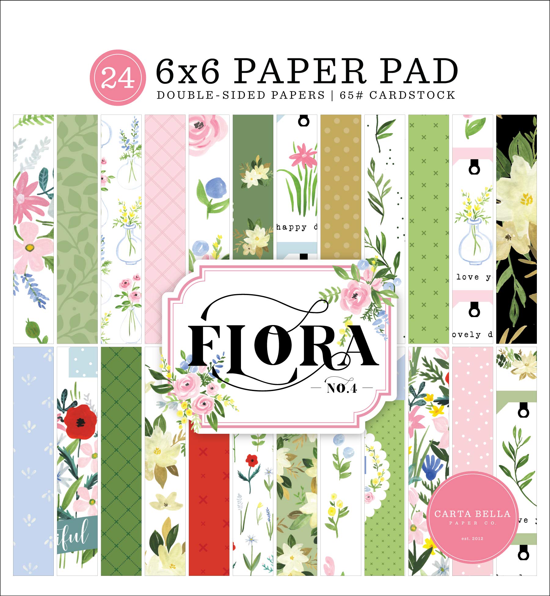 Echo Park Paper Carta Bella Double-Sided 6"X6" 24/Pkg 4, Flora No.4 6x6 Paper Pad, 6-x-6-Inch
