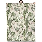 Turamurra Cactus Succulent Throw Blanket Gifts for Adults Kids, Botanical Desert Green Plants Blankets for Living Room Bedroom Decor, Fuzzy Warm Flannel Plush 50"x60"