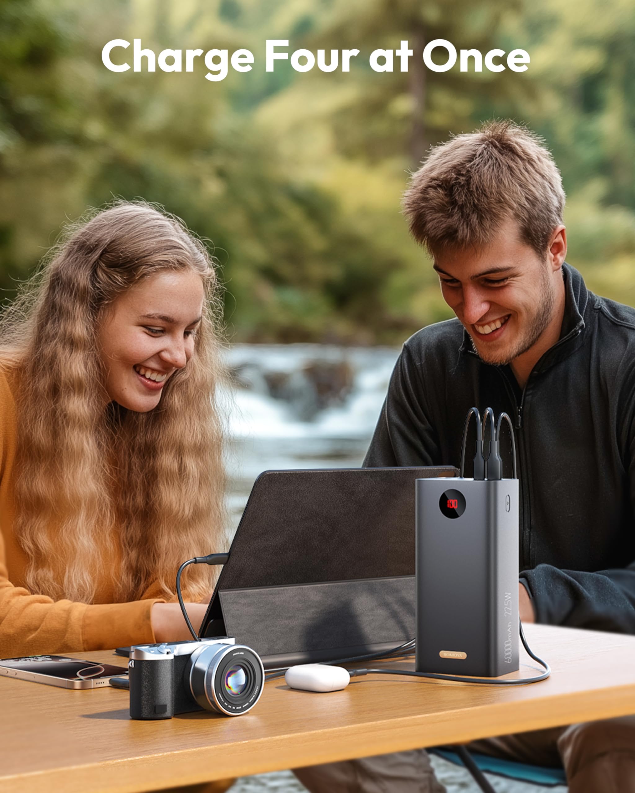 ROMOSS 60,000mAh Large Power Bank, High Capacity Portable Charger 22.5W USB C Fast Charging, Long Lasting External Battery Pack with 4 Outputs & 3 Inputs for iPad, iPhone, Samsung, Switch and More