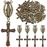 Hmjpng 40pcs Tibetan Alloy Rosary Cross and Center Mary Miraculous Medal Jesus Crucifix Cross Charms and Oval Chandelier Links for Catholic Rosary DIY Jewelry Making, Antique Bronze