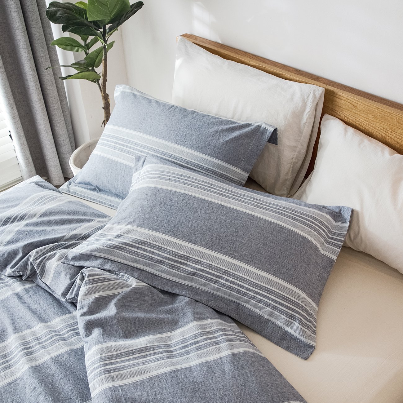 PHF Washed Cotton Duvet Cover and Shams Yarn Dyed Bedding Set 3Piece