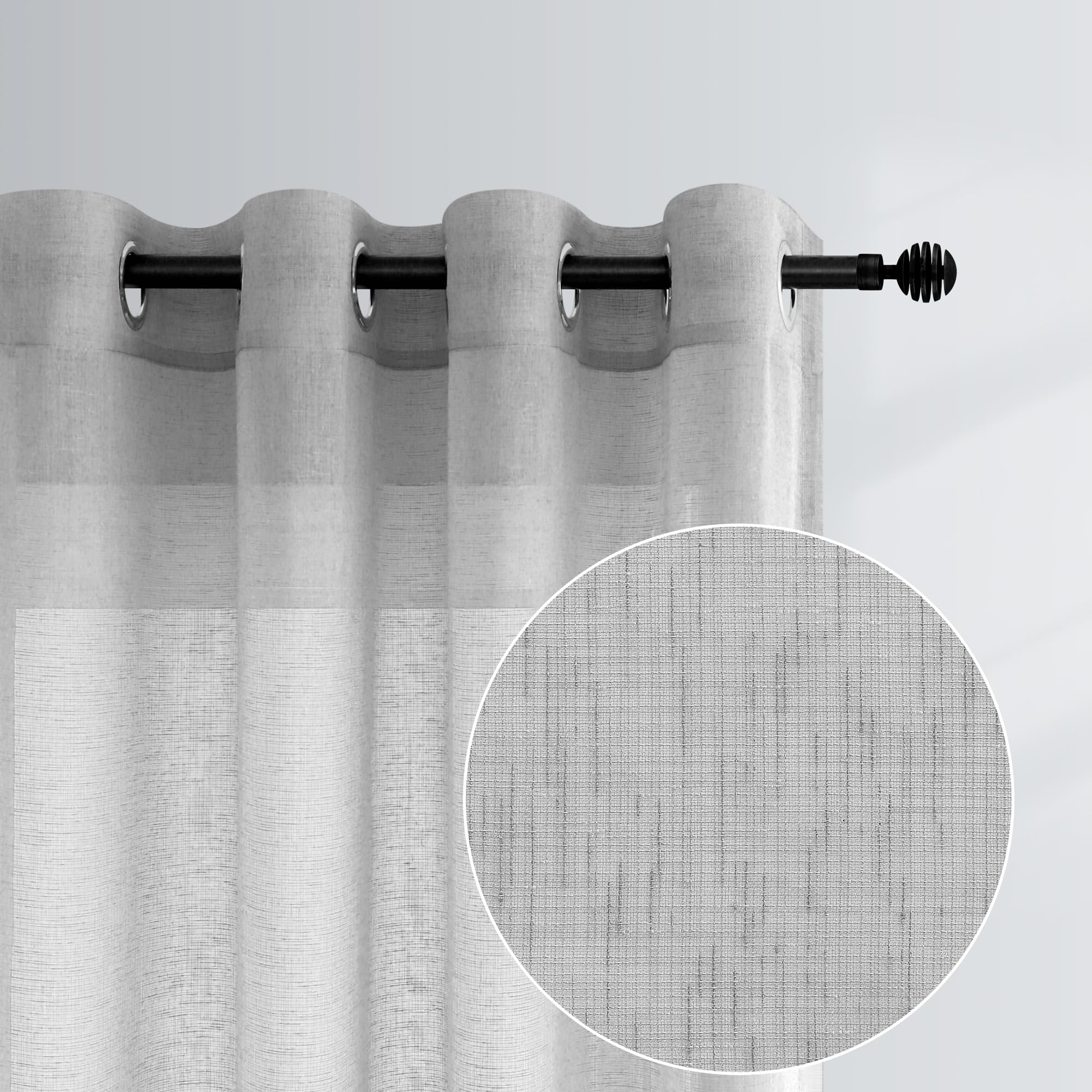 Gray Curtains 63 Inch Length for Kitchen 2 Panels Set Grommet Neutral Airy Lightweight Faux Linen Sheer Light Grey Curtains for Bedroom Bathroom Window Living Room 52x63 Inches Long Steel Silver Grey