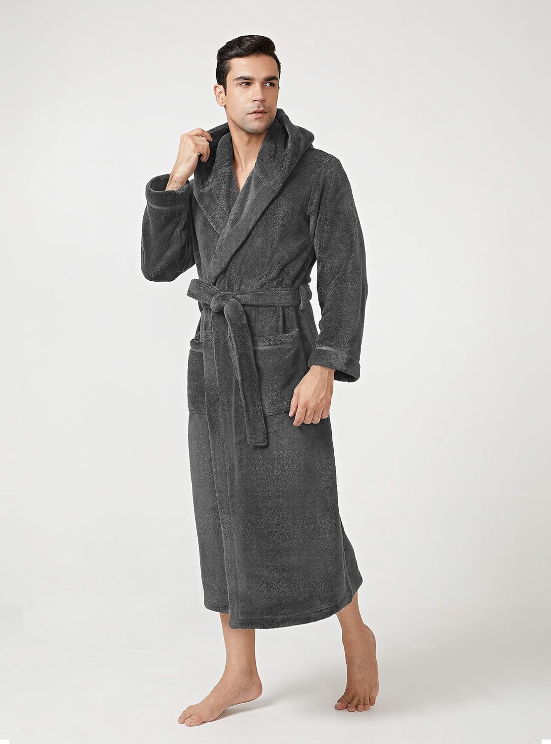 DAVID ARCHY Men's Soft Fleece Plush Robe Full Length Long Bathrobe: Clothing