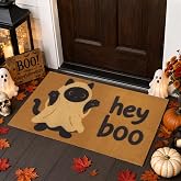 Halloween Door Mat, Hey Boo Ghost Black Cat Halloween Rug 17x28 Inch | Non-Slip Coir Halloween Welcome Mat for Outdoor, Halloween Porch Decor, Halloween Front Door Decor