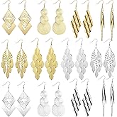 Hicarer 12 Pairs Drop Dangle Earrings Set Bohemian Long Fringed Metal Vintage Statement Earring Gifts for Women