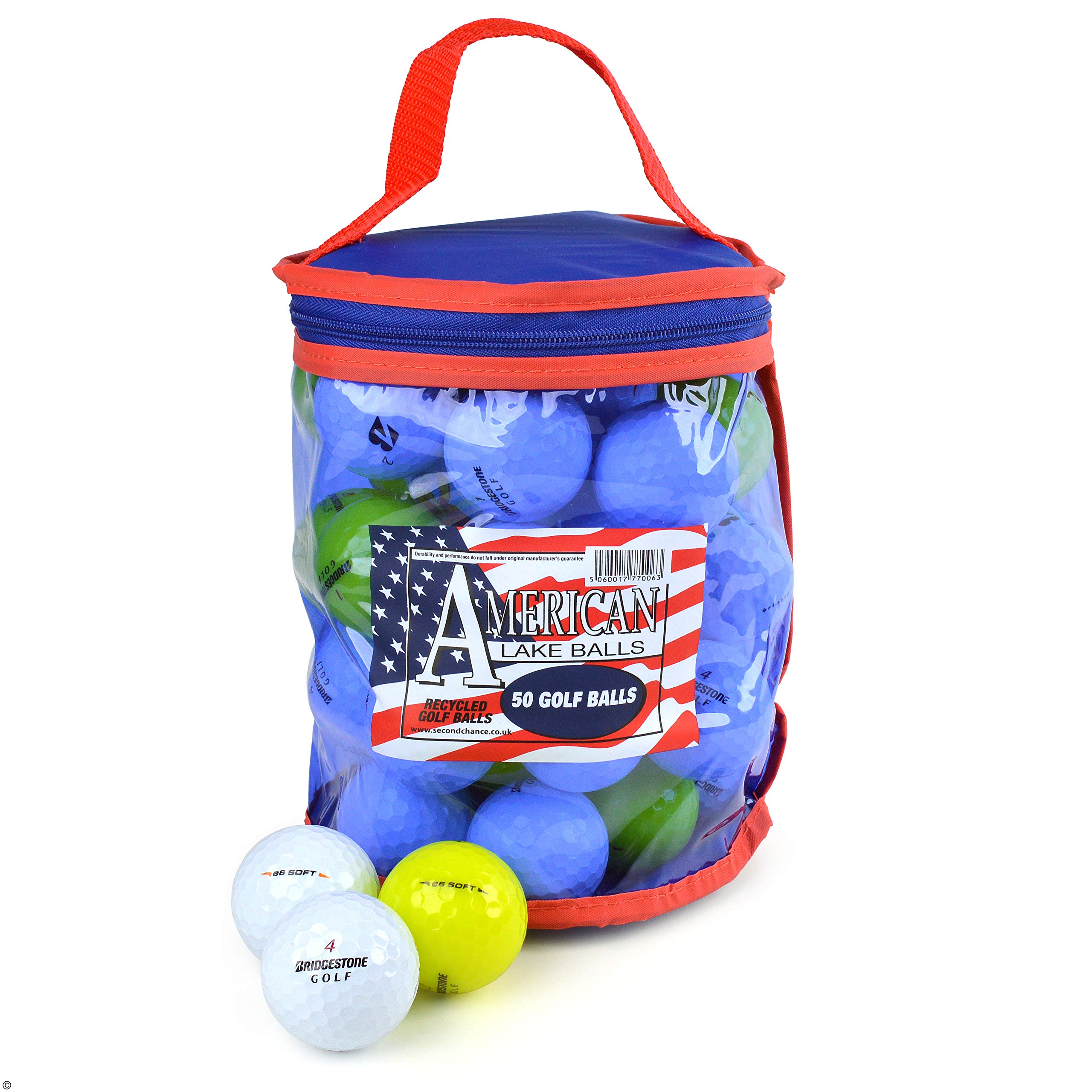 Second Chance Unisex's Bridgestone E6 Soft Grade A Lake Golf Balls with Reusable Storage Bag, White, Size 50