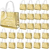 Amylove 50 Pcs Gold Return Gift Bags, 8"x4"x10" Thank You Gift Bags Reusable Wedding Welcome Tote for Guests, Christmas Housewarming Supplies with Handle for Guest Bridesmaid Birthday Party Favors