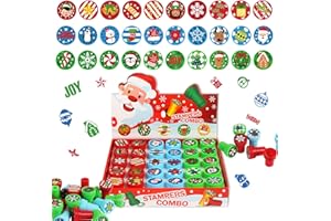 FINGOOO Christmas Stamps for Kids,30 Assorted Plastic Xmas Stampers Holiday Ink Stamp Goody Bag Fillers Stocking Stuffers Party Favors