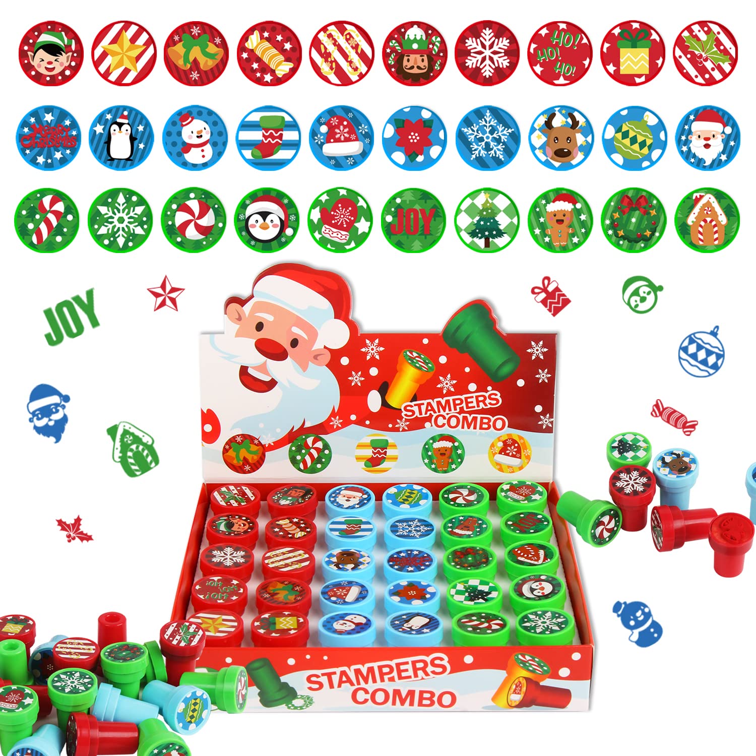 VEYLIN Christmas Stamps for Kids, 30pcs Assorted Xmas Self-Inking Stampers for Kids Christmas Party Bag Fillers