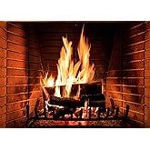 CORFOTO Burning Fireplace Backdrop Fabric 5x3ft Fake Fireplace Picture Firewood Warm Fire Flame Christmas Background for Winter Xmas Photo Props Christmas Wall Decorations Camping Poster Banner