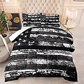 kxry Black and White USA American Flag Comforter Set Queen Size for Boys Kids Teens Dirty US Stars Stripes Flags Bedding Quilt 1 Comforter + 2 Pillow Cases