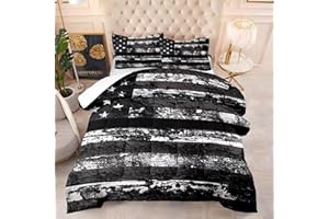 kxry Black and White USA American Flag Comforter Set Twin Size Quilt for Boys Kids Teens Dirty US Stars Stripes Flags Bedding 1 Comforter + 1 Pillow Case