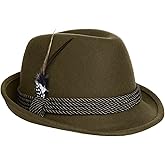 Alpine Holiday Oktoberfest Wool Bavarian Hat - Olive Fedora Green XXL 7 7/8 Adult Large to 8 1/8" 3/8" St. Patrick's Day 1/2"