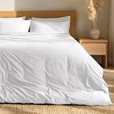 Bare Home 100% Organic Cotton Percale Duvet Cover Set (Queen, White) | 100% Organic Cotton, Crisp Percale Weave, Lightweight &amp; Breathable, Cooling