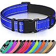 Joytale Reflective Dog Collar,Soft Neoprene Padded Breathable Nylon Pet Collar Adjustable for Large Dogs,Navy Blue,L
