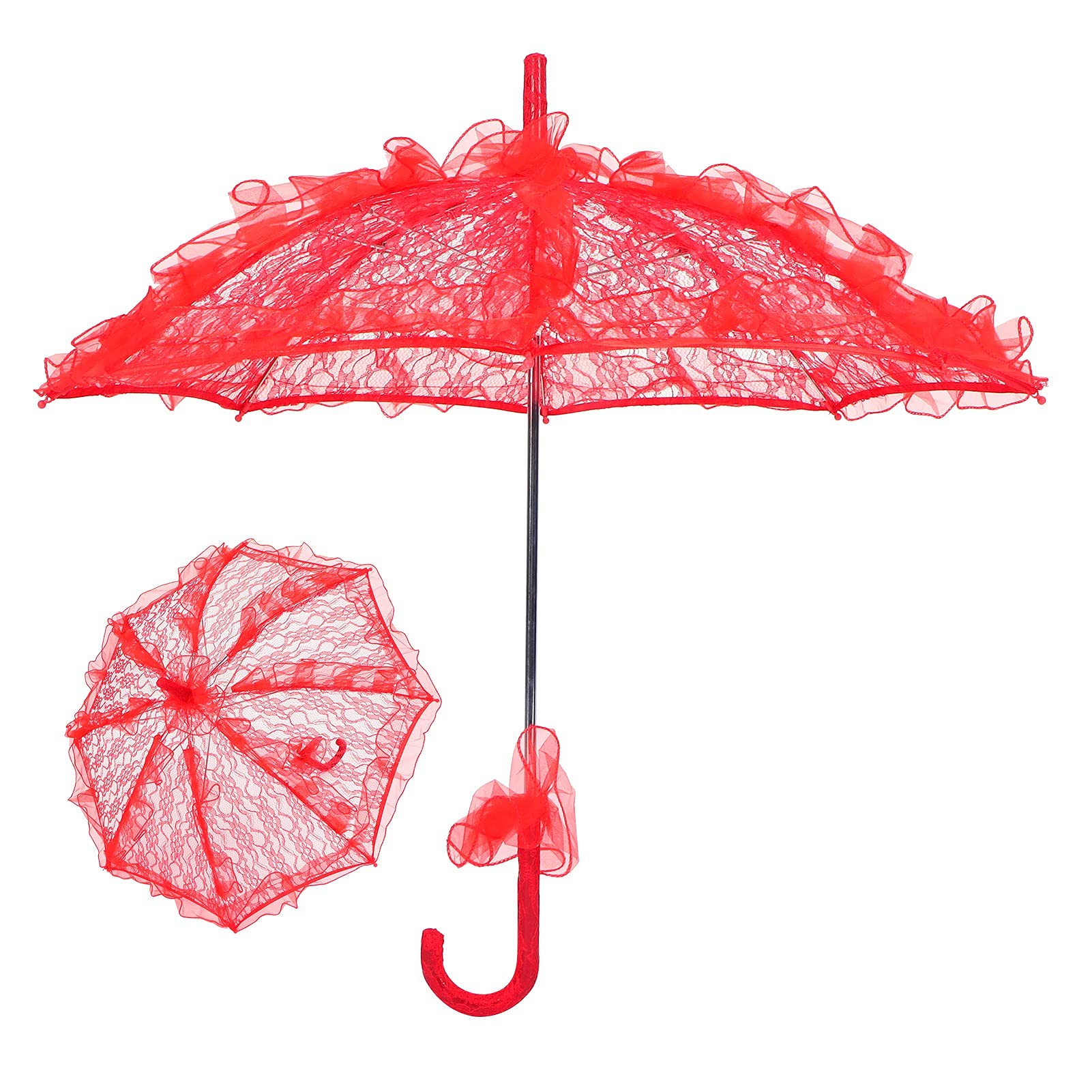 Voluxe Lace Parasol, Wedding Decoration Photography Supplies Lace Umbrella Decoration Lace Umbrella for Concerts Party Performance Props(Red)