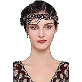 BABEYOND 1920s Flapper Headband Roaring 20s Gatsby Headpiece Black Feather Headband 1920s Flapper Hair Accessories (Wine Red)