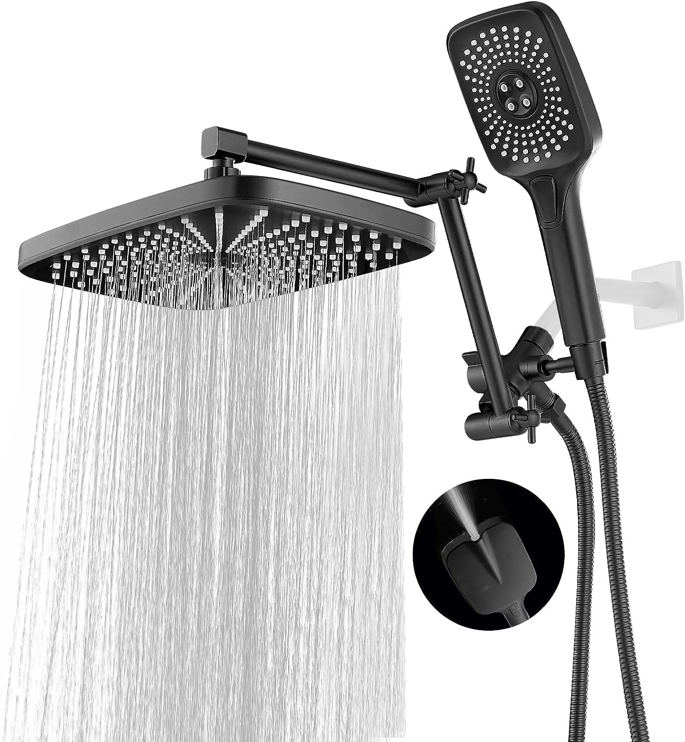 Photo 1 of (PARTIAL SET) Jcrob High Pressure Rain Shower Head with Handheld Spray Combo, 12 Inch Rainfall Shower Heads with Adjustable Extention Arm, Wide Dual Waterfall Showerhead with 3-Way Diverter(Matte Black)