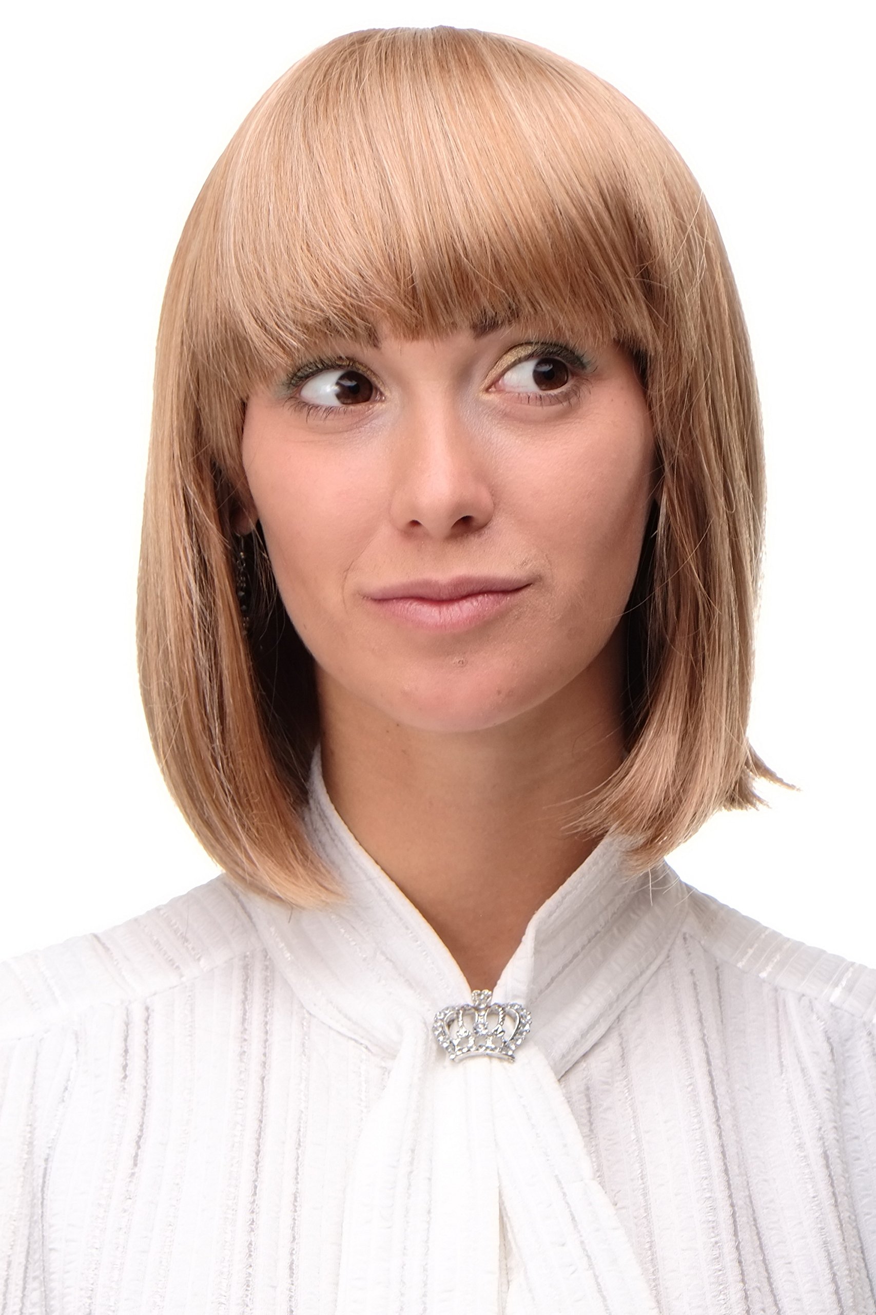 WIG ME UP 7803-27T613 Lady Quality Wig short Page Long Bob Longbob fringe bangs strawberry blond with platinum strands and ends