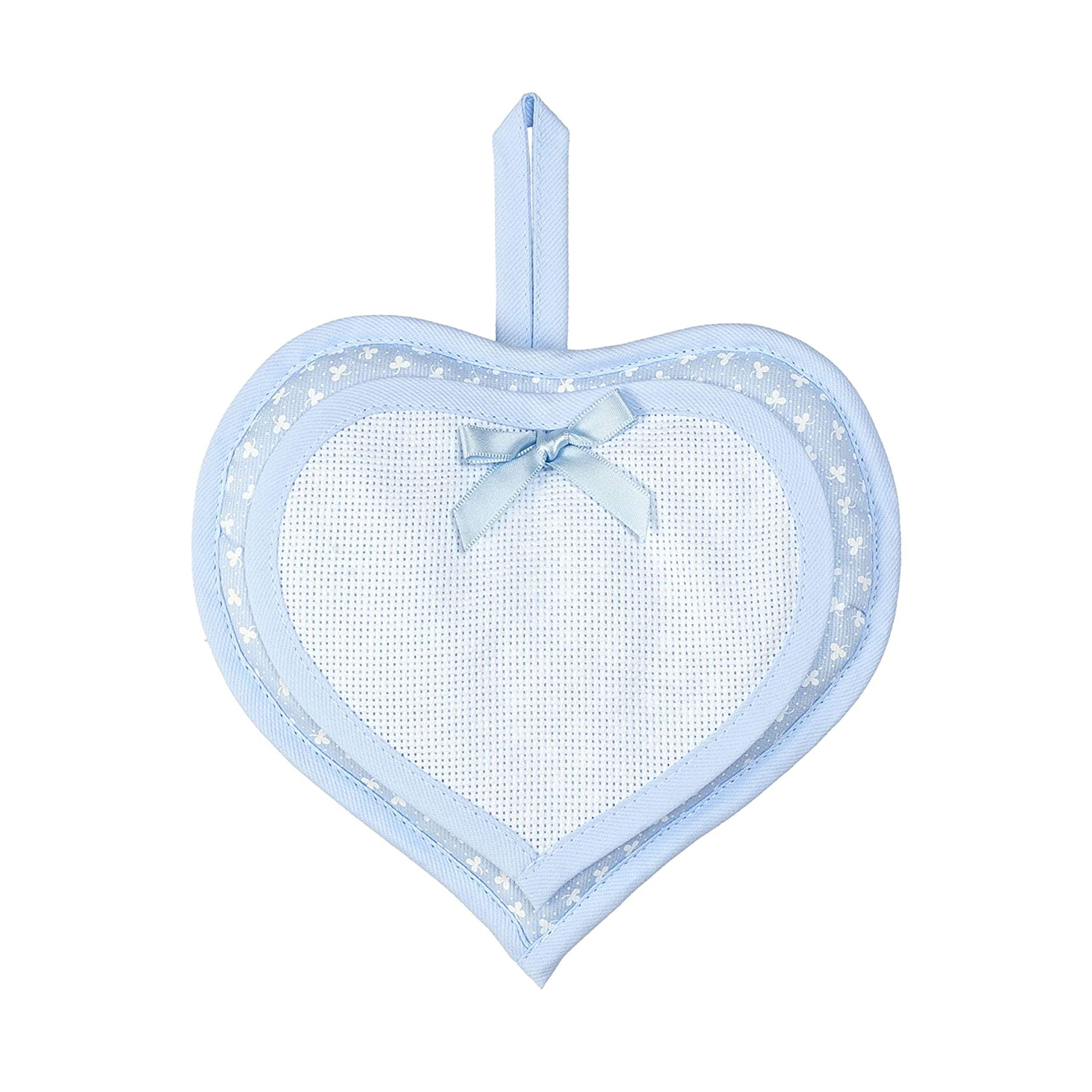 AGOFIL Filet - Heart Shaped Birth Announcement Ribbon with Aida Insert to Embroider, Ideal to Hang to Announce The Birth of a Baby or as a Cradle Cap, 100% Made in Italy, Light Blue Colour, One Size