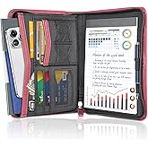 AKAYOK Padfolio for Women, Zippered Business Portfolio, Leather Padfolio Binder 5.3 x 8 inch Writing Pad, Business Portfolio Organizer, Small Padfolio with Clipboard (Red)
