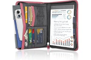 AKAYOK Padfolio for Women, Zippered Business Portfolio, Leather Padfolio Binder 5.3 x 8 inch Writing Pad, Business Portfolio Organizer, Small Padfolio with Clipboard (Red)