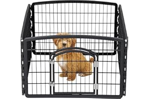 IRIS USA Dog Playpen, 4-Panel 60 cm Pet Playpen with Door, Puppy Playpen, Indoor/Outdoor Dog Pen, 89 x 89 x 60, Foldable, Cus