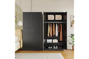 heycode Armoire Wardrobe Closet，72" Metal Clothing Storage Cabinets，with 2 Doors 2 Shelves Steel Wardrobe Storage，for Studio, Classroom, Garage, Gym Clothes Storage Organizer (Black, 72" H)