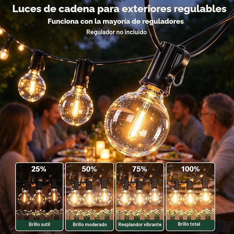 13 Metros Guirnalda Luces Exterior G40 LED Guirnaldas Luminosas de Exterior Impermeable IP45, Cadena de Luz para Jardín Terraza Patio Fiesta, 2700K Blanco Cálido — foto 4 de 8
