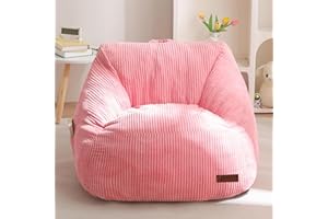MAXYOYO Kids Bean Bag Chair, Bean Bag Couch with Handle, Comfy Toddler Chair for Boys and Girls, Accent Sofa Chair with Pocket for Gaming Reading Relaxing, Pink