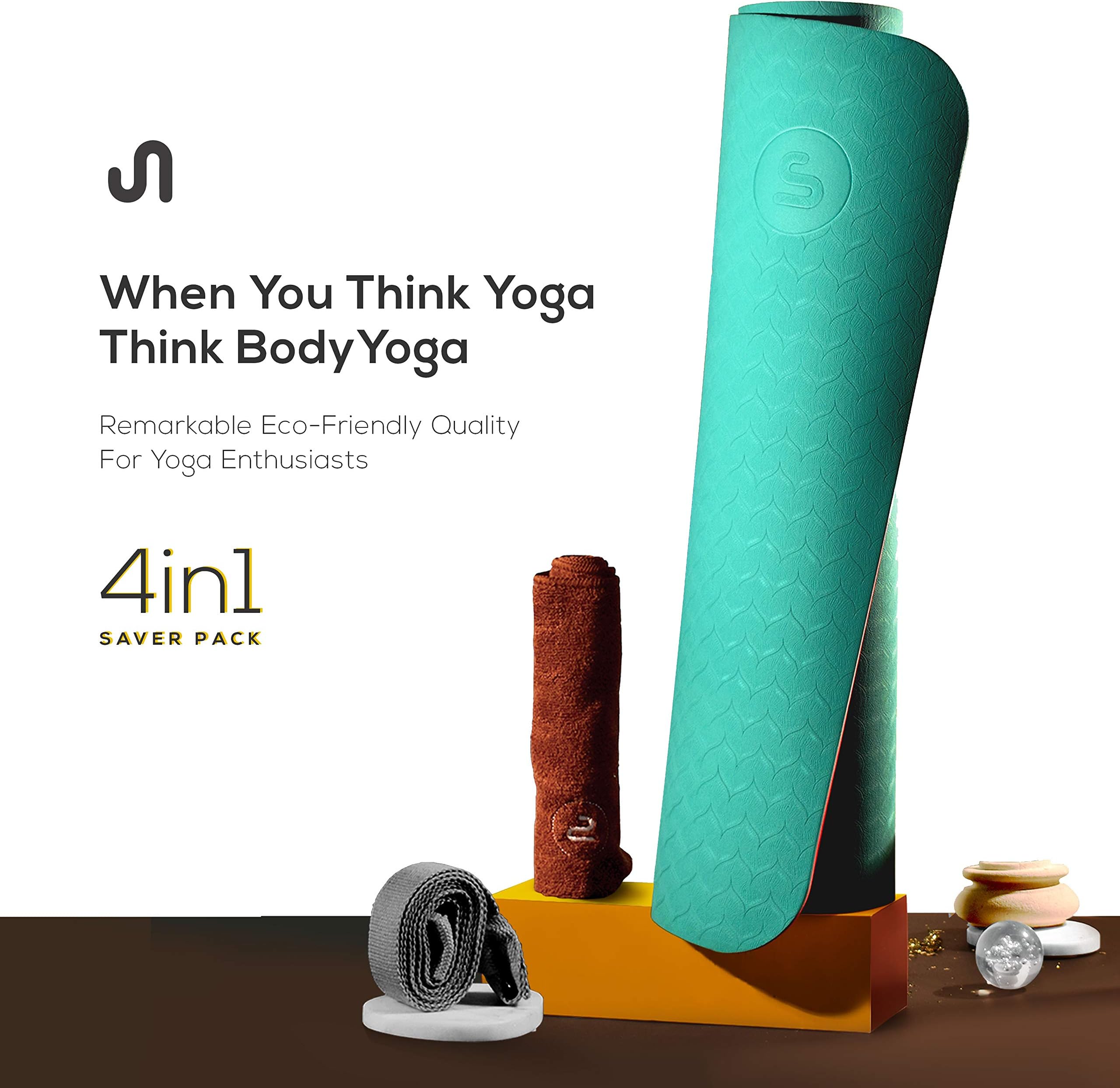 BODYYOGA Eco Friendly Exercise Meditation Mat, TPE Material, Non Slip Mat for Yoga with Carry Strap & Workout Towel, 72'' x 24'' Yoga Practicing Mat, Mat-for Men & Women-BodyBand