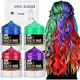 4Pcs Temporary Hair Color Wax for Christmas Party, Daily Party Cosplay Stocking Stuffers DIY Washable Hair Chalk Natural Instant Hair Color for Women Temporary Hair Dye for Kids Teens Women Men 40g