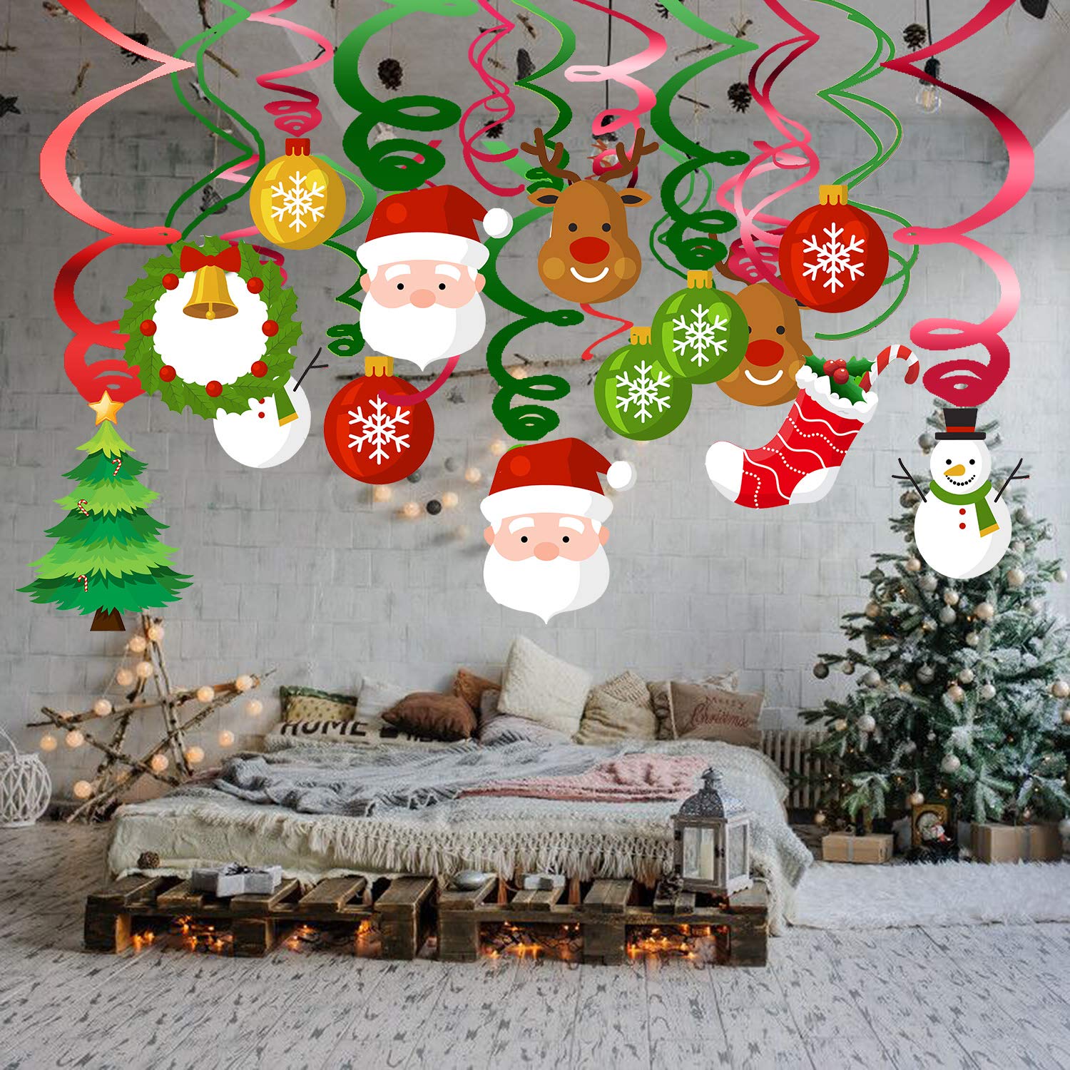 Joytplay 30pcs Christmas Hanging Swirl Decoration,Merry Christmas Swirls Garland Foil Hanging Ceiling Decoration for Xmas Winter Wonderland Holiday Party Decor Supplies