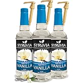 Syruvia Sugar Free Vanilla Coffee Syrup &ndash; Zero Sugar Vanilla Flavoring, Syrup for Lattes, Drinks &amp; Beverages &ndash; 25.4 fl oz 3-Pack with Pumps