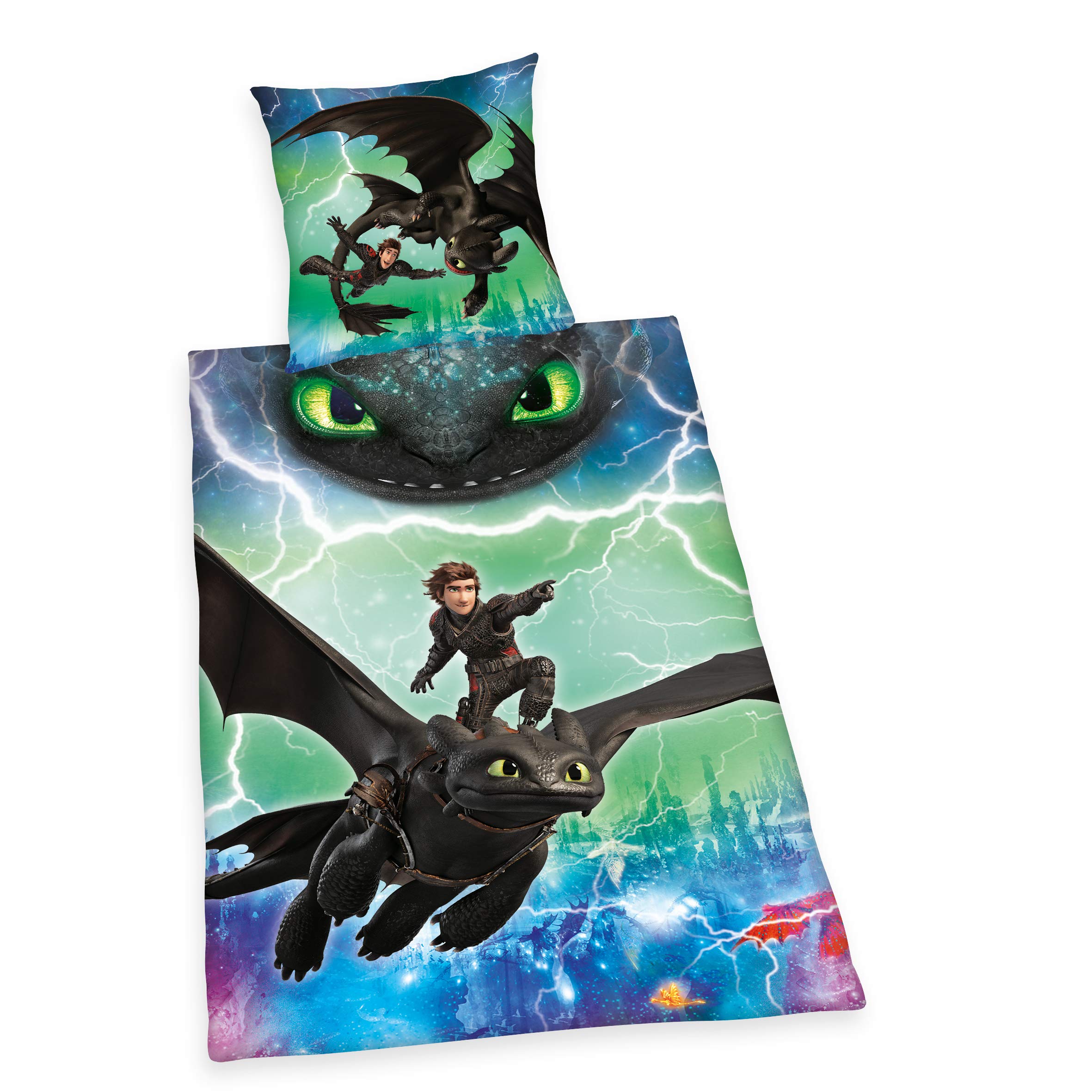 Herding DREAMWORKS DRAGONS Bedding Set, Reversible Motif, Duvet Cover 140 x 200 cm, Pillow Case 70 x 90 cm, Cotton/Renforcé