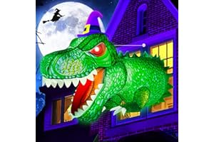zukakii 4Ft Halloween Inflatables Decorations Outdoor Dinosaur Broke Out from Window with Built-in LED Vivid T-Rex Blow Up Inflatable for Indoor Home Party Yard Garden Lawn Decor Green zu-74521
