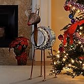 Alpine Corporation 33" Tall Indoor/Outdoor Metal Barrel Reindeer Christmas Decoration with LED Lights, Battery Operated, Winter Yard Decor
