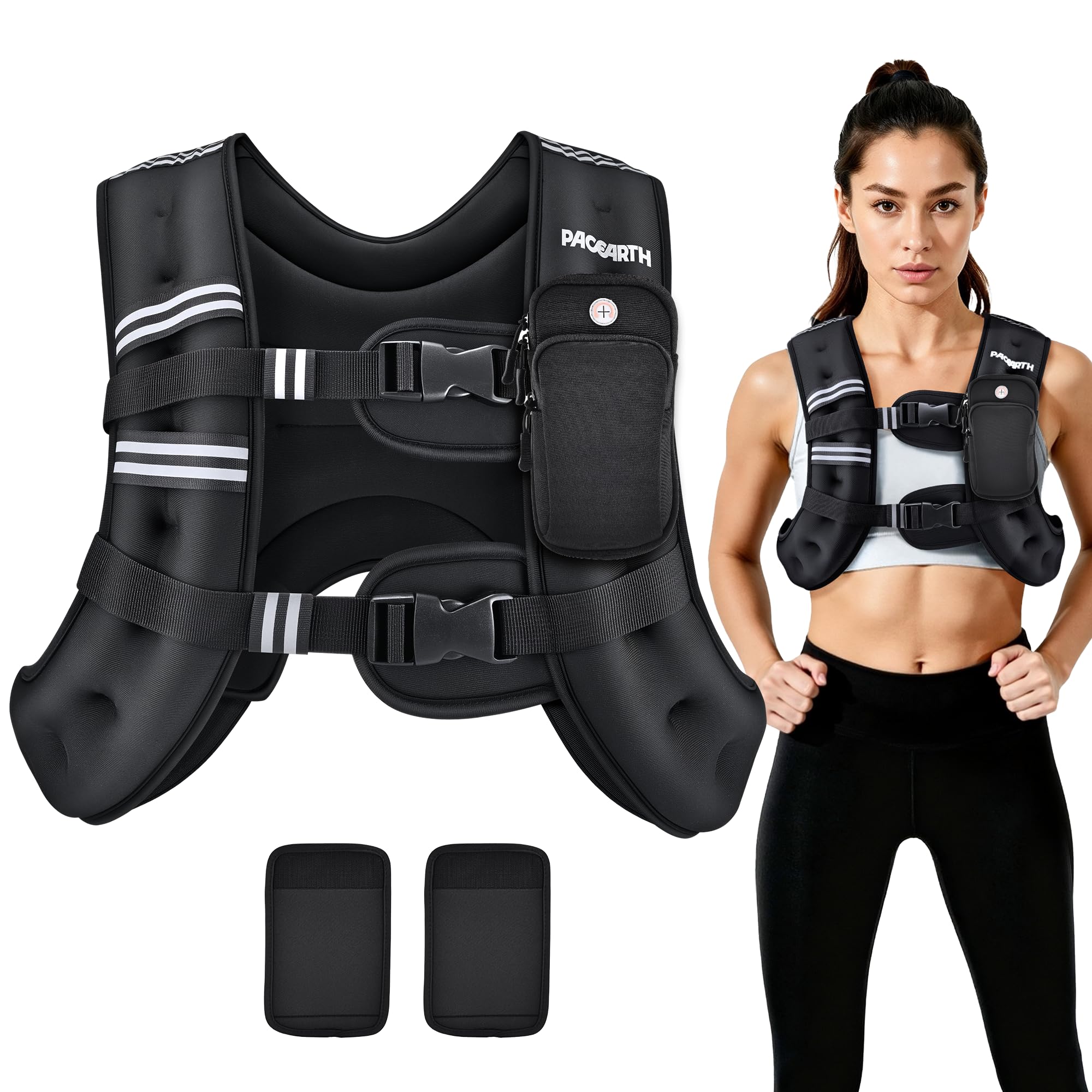 Photo 1 of PACEARTH Weighted Vest, 6lb/12lb/16lb/20lb/25lb/30lb Weight Vest with Reflective Stripe, Body Weight Vests Adjustable for Men, Women Workout, Strength Training, Running, Walking, Jogging