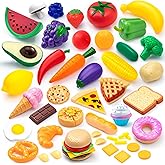 JOYIN 50 Pieces Kids Plastic Play Food Toys, Fake Food, Pretend Kitchen Playset, Toddler Imaginative Development Toys, Fun Ed