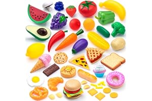 JOYIN 50 Piece Set of Kitchen Toys, Dinnerware, Dummy Fruits, Vegetables, Plastic Accessories for Children Educational Learning Toy, Role Play Gift, Easter Basket Stuffers