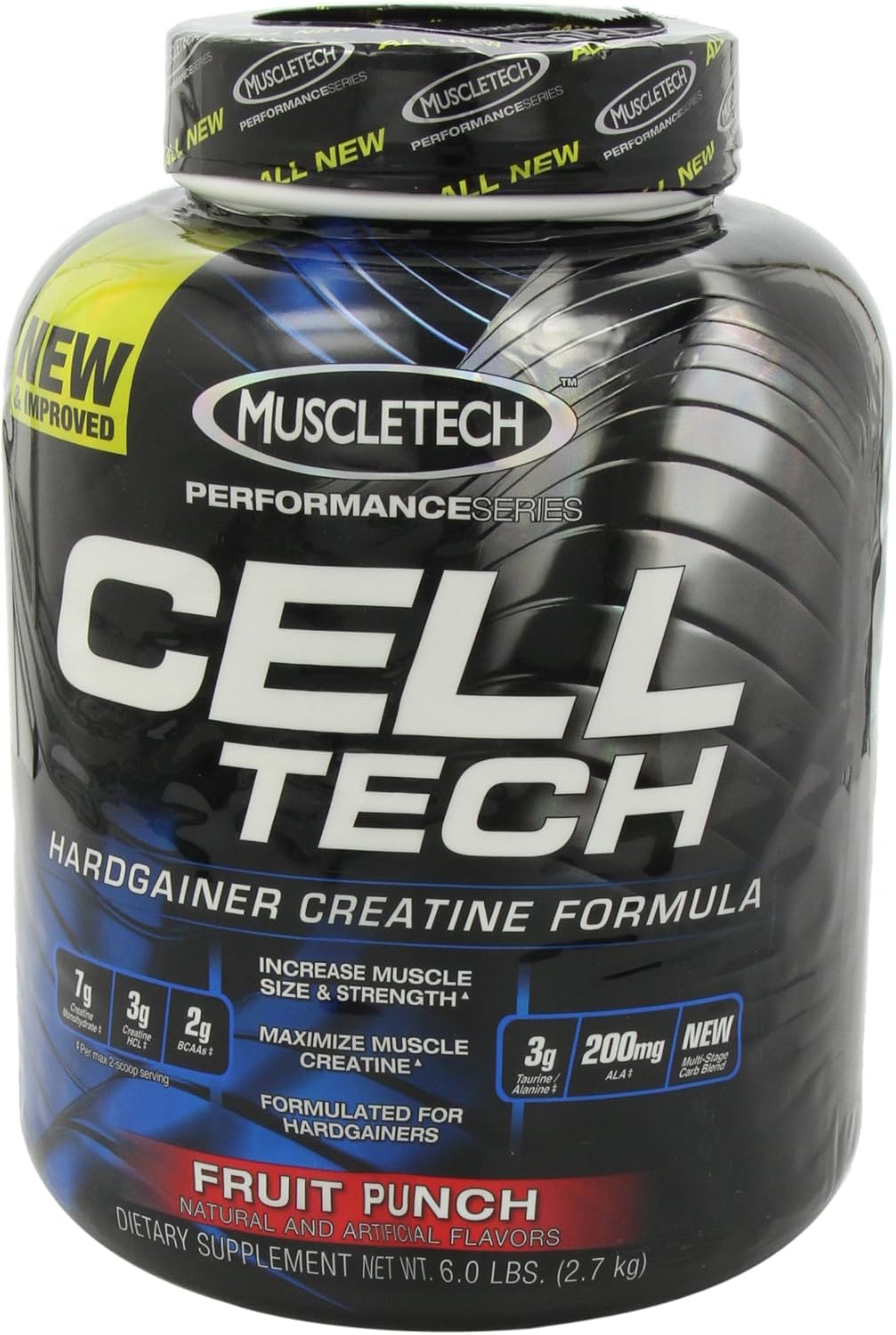 Creatine Monohydrate Powder + Carb Mass Gainer | MuscleTech Cell-Tech | Post Workout Recovery Drink | Muscle Recovery + Muscle Builder | Amino Acids, BCAA Powder | Fruit Punch, 6 lbs (56 Servings): Health & Personal Care