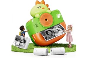 Liscuty Dinosaur Camera for Kids, Kids Camera Instant Print, Bluetooth Kid Cameras Printer as Birthday Gifts for 2 to 11 Years Old Boys, Cameras for Kid with Sticker Paper, Dinosaur Toys for Toddlers