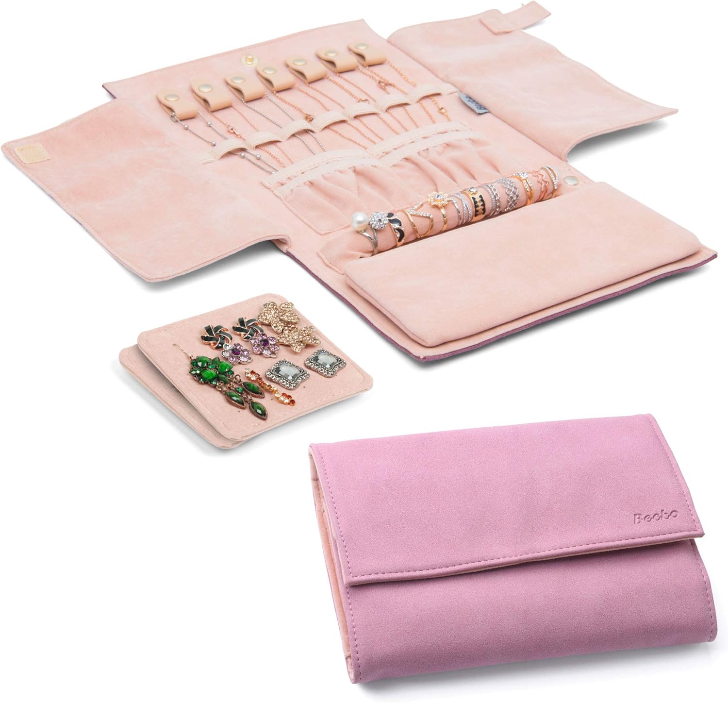 Becko Schmucktasche aus Flanell und Leder Schmuckaufbewahrung Organizer