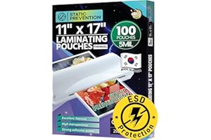 HA SHI Thermal Laminating Pouches with ESD Protection, Ideal for Lab and Clean Room Use, 11 x 17 Inch, 5Mil Thickness, 100 Pack, Suitable for Menu Size, Education & Craft Supplies