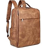 MASINTOR 15.6 inch PU Leather Laptop Backpack Purse for Women, Large College Casual Backpack Travel Bag Mocha Brown