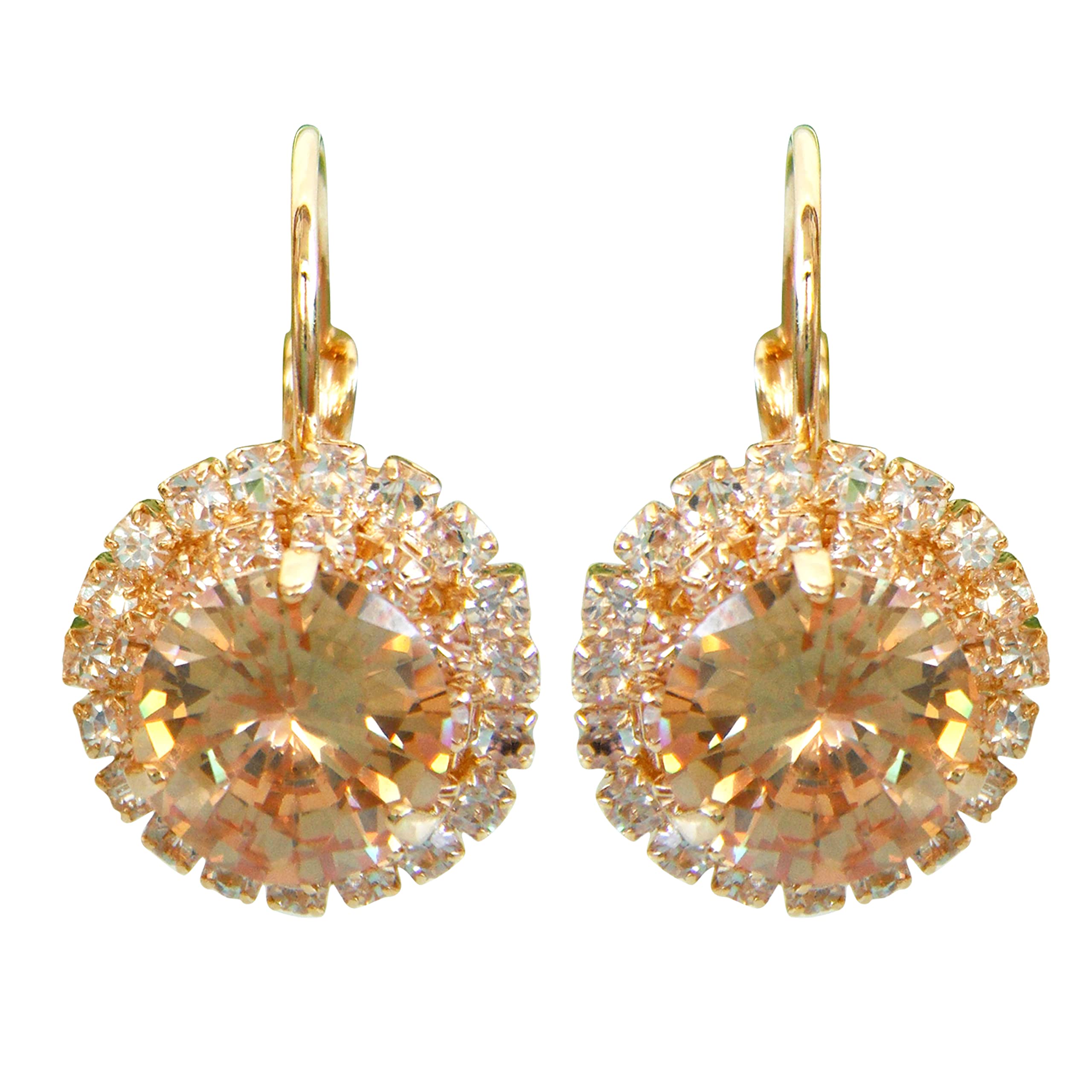 Navachi 18k Gold Plated Circle Champagne Zircon White Crystal Hoop Az2615e Leverback Earrings