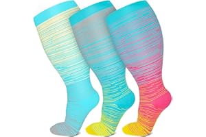 FUELMEFOOT Plus Size Compression Socks for Women Men Wide Calf 15-20 mmHg Extra Large for Circulation Support Recovery