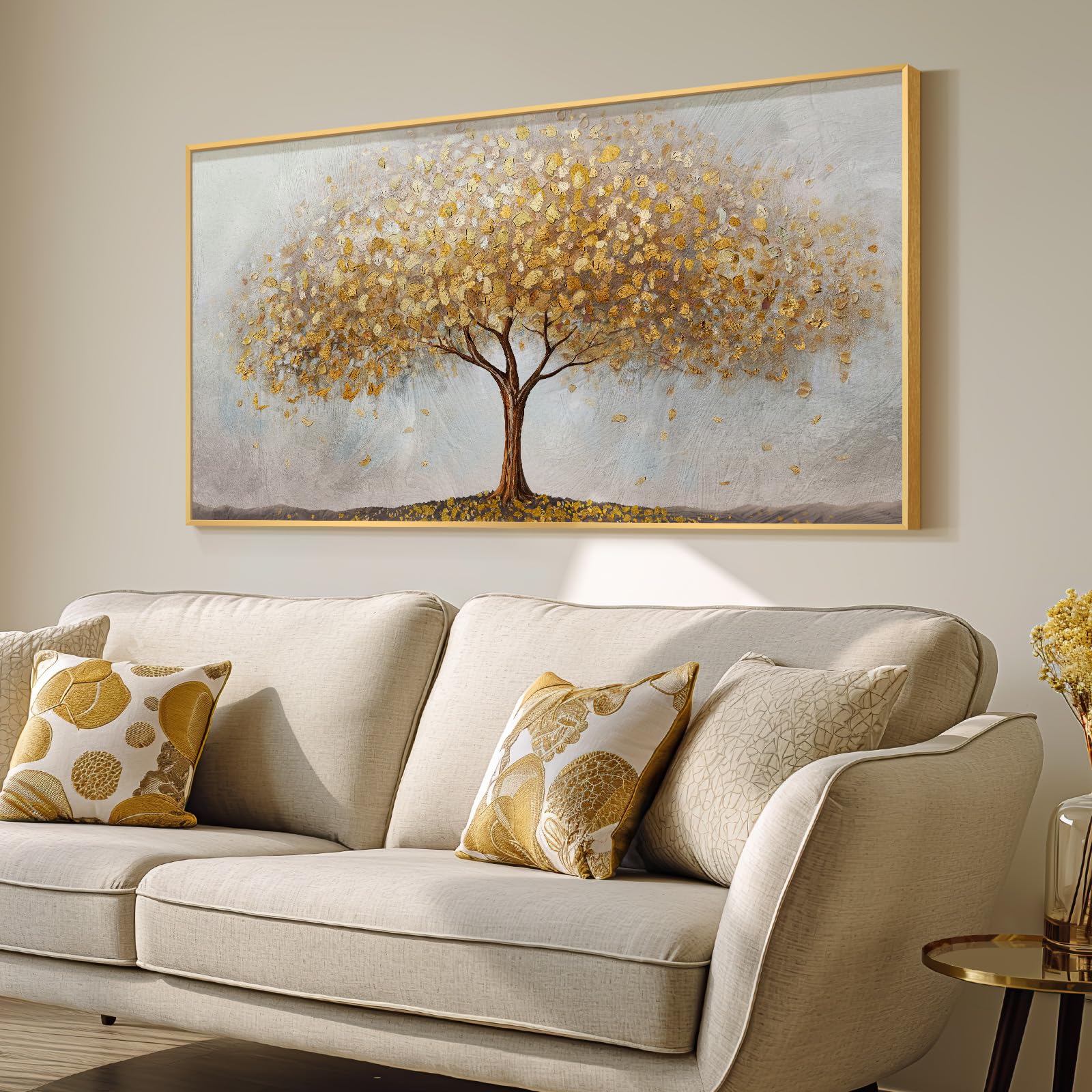 Photo 1 of Large Framed Tree of Life Gold Wall Art, Large Canvas Prints Paintings Artwork for Walls, Modern Luxury Golden Big Tree Pictures for Living Room Fireplace Bedroom Kitchen Dining Room Office Wall Decor