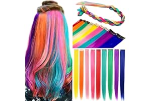 SARARHY 9PCS Fashion Hair Accessories Clip in/On Rainbow Wig Pieces for Amercian Girls and Adults Colored Hair Extension Party Highlight Multiple Colors Hairpieces(Rainbow Color)