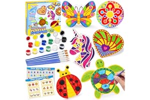 Aigybobo Kids Arts and Crafts Painting Kit, 6 Pack White Plaster Stones for Girls Ages 4-8, 8-12, DIY Creativity Art Supplies, Christmas Easter Birthday Gifts
